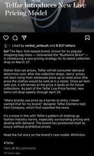 Telfar live pricing