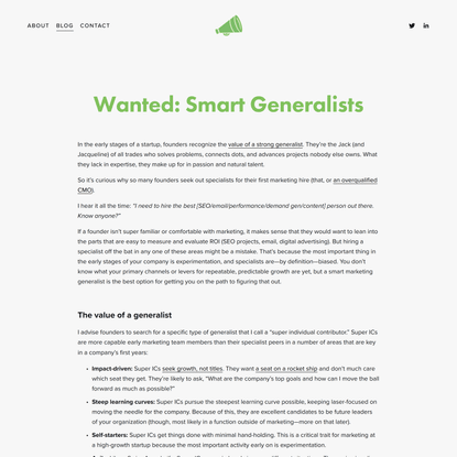 Wanted: Smart Generalists