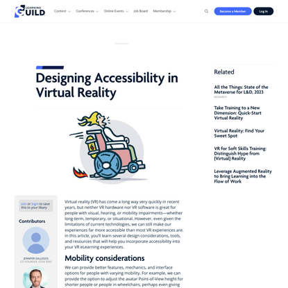 Designing Accessibility in Virtual Reality : Learning Solutions | The Learning Guild