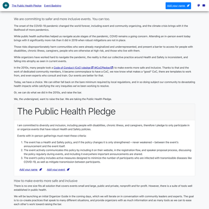 The Public Health Pledge, committing to safer and more inclusive events