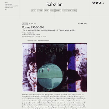 Forms 1960-2004 | Nicole Brenez