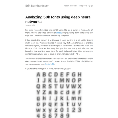 Analyzing 50k fonts using deep neural networks