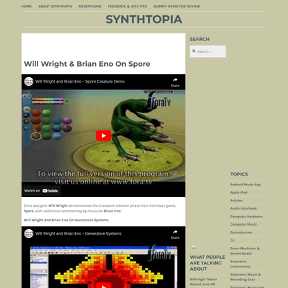 Will Wright & Brian Eno On Spore
