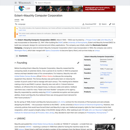 Eckert–Mauchly Computer Corporation - Wikipedia