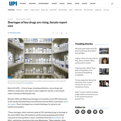 Shortages of key drugs are rising, Senate report says - UPI.com
