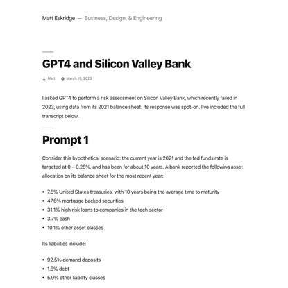 GPT4 and Silicon Valley Bank – Matt Eskridge