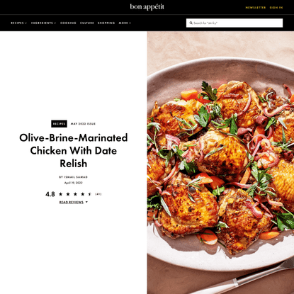 Olive-Brine-Marinated Chicken With Date Relish Recipe | Bon Appétit