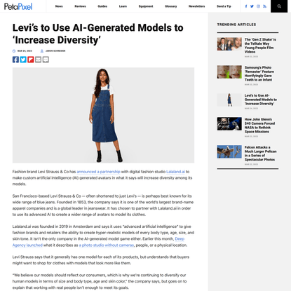 Levi’s to Use AI-Generated Models to ‘Increase Diversity’