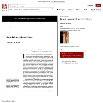 Guest Column: Queer Ecology on JSTOR