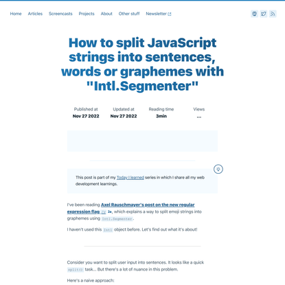 How to split JavaScript strings into sentences, words or graphemes with “Intl.Segmenter”