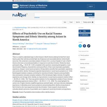 Effects of Psychedelic Use on Racial Trauma Symptoms and Ethnic Identity among Asians in North America - PubMed