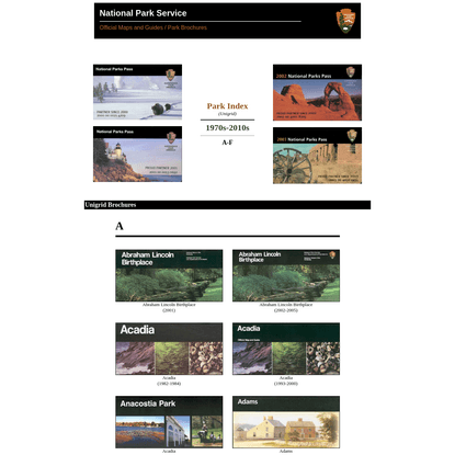 National Park Service: Guide Books / Brochures (by Park : 1970s - 2000s)