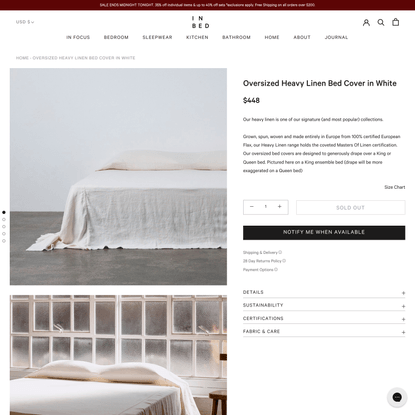 Oversized Heavy Linen Bed Cover in White