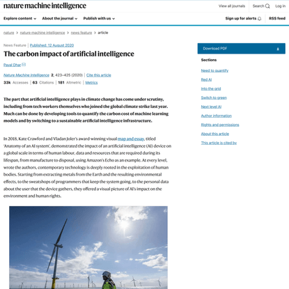 The carbon impact of artificial intelligence - Nature Machine Intelligence