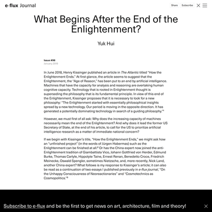 What Begins After the End of the Enlightenment? - Journal #96