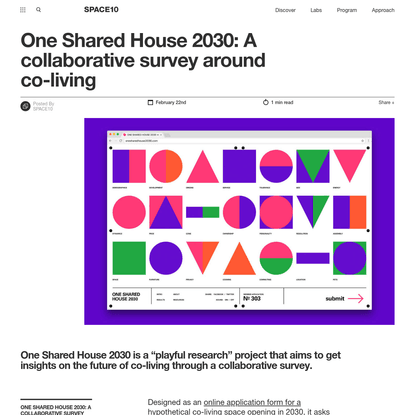 One Shared House 2030: A collaborative survey around co-living - SPACE10