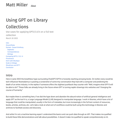 Using GPT on Library Collections