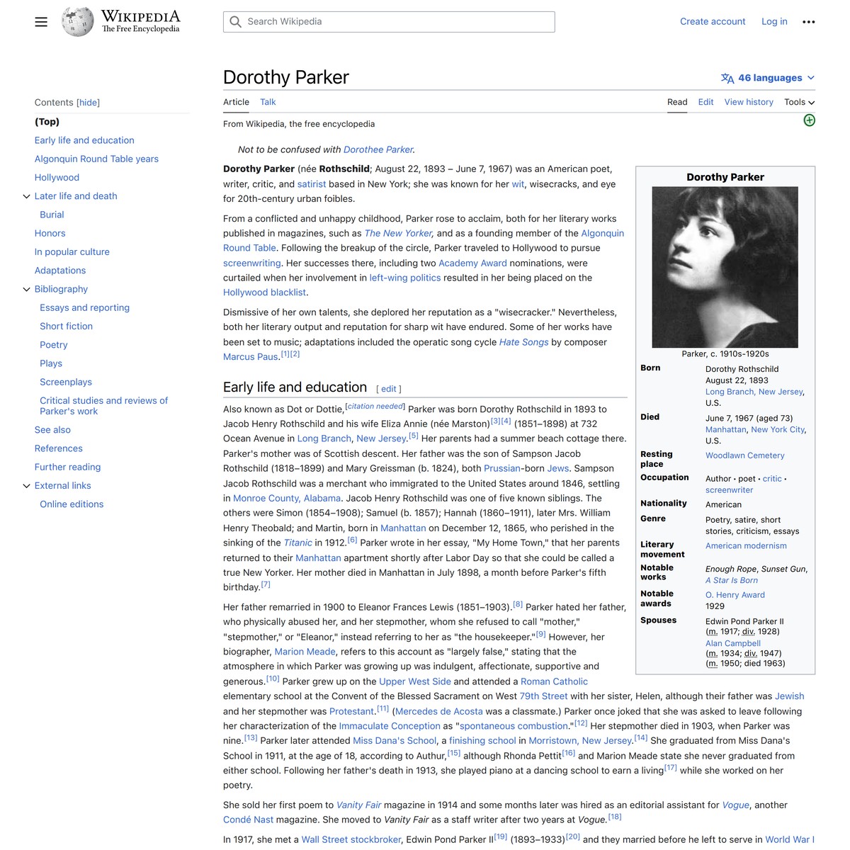 Dorothy parker wikipedia are na
