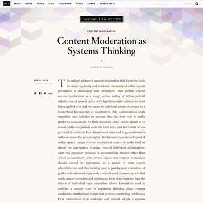 Content Moderation as Systems Thinking