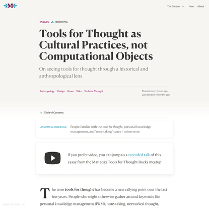Tools for Thought as Cultural Practices, not Computational Objects
