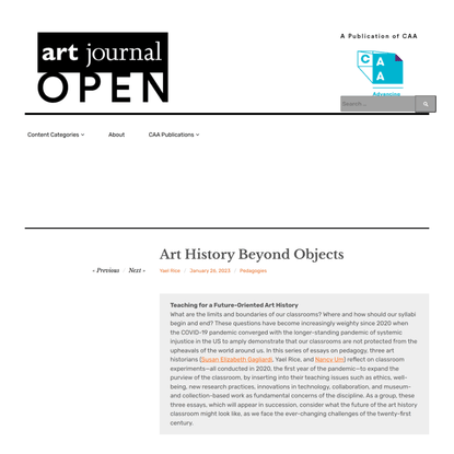 Art History Beyond Objects - Art Journal Open