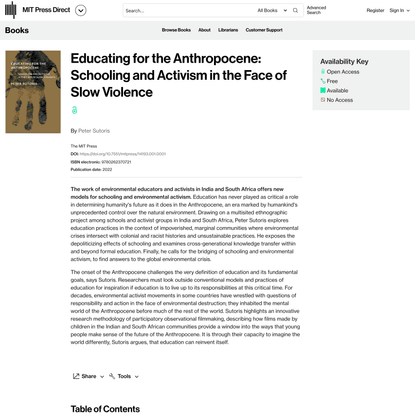Educating for the Anthropocene: Schooling and Activism in the Face of Slow Violence | Books Gateway | MIT Press