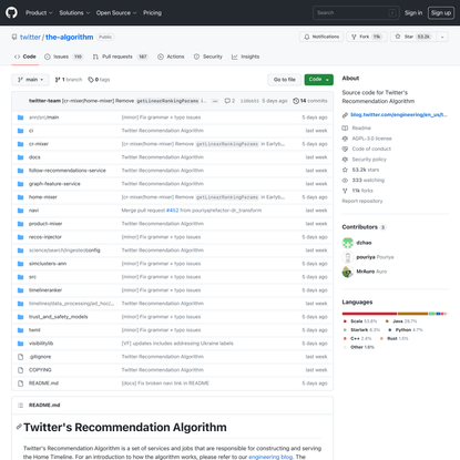 GitHub - twitter/the-algorithm: Source code for Twitter’s Recommendation Algorithm
