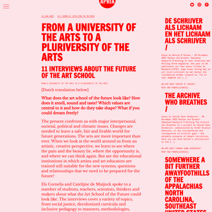 ArtEZ Platform for Research Interventions of the Arts From a University of the Arts to a Pluriversity of the Arts -