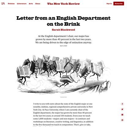 Letter from an English Department on the Brink | Sarah Blackwood | The New York Review of Books