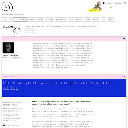 On how your work changes as you get older