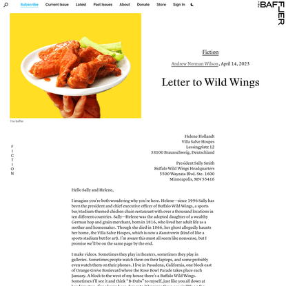 Letter to Wild Wings | Andrew Norman Wilson