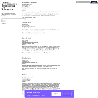 Printer Resources for Independent Art Publishers