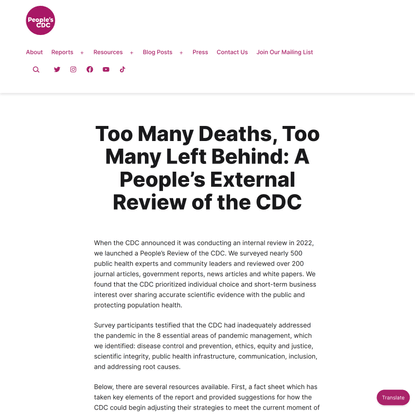 Too Many Deaths, Too Many Left Behind: A People’s External Review of the CDC | People’s CDC
