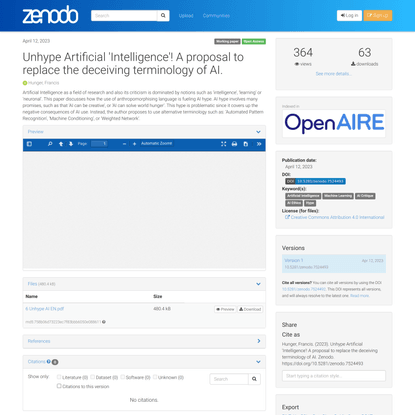 Unhype Artificial ‘Intelligence’! A proposal to replace the deceiving terminology of AI.