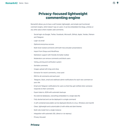 Remark42 – Privacy-focused lightweight commenting engine | Remark42