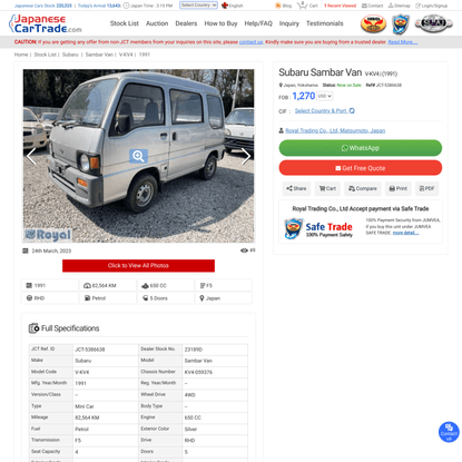 Japan used Subaru Sambar Van V-KV4 Mini Car 1991 for Sale-5386638