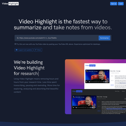 Video Highlight - AI Video Summarization and Note Taking Tool. Quickly summarize and take notes from videos.