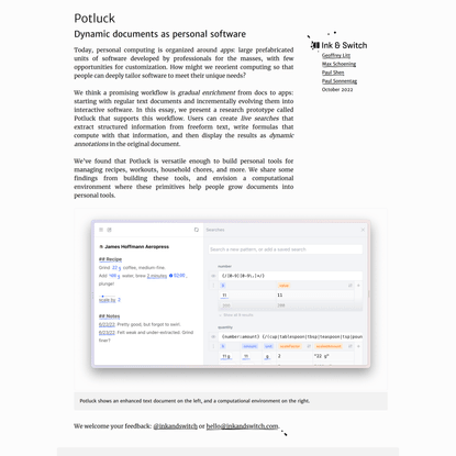 Potluck: Dynamic documents as personal software