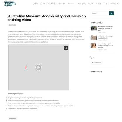 Australian Museum: Accessibility and Inclusion training video - MGNSW
