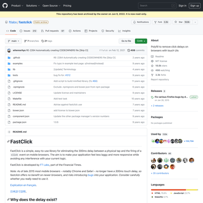 GitHub - ftlabs/fastclick: Polyfill to remove click delays on browsers with touch UIs