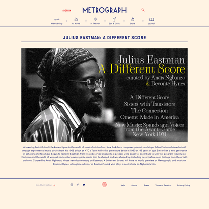Julius Eastman: A Different Score - Metrograph