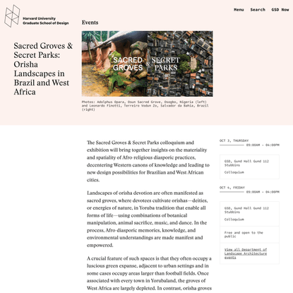 Sacred Groves &amp; Secret Parks: Orisha Landscapes in Brazil and West Africa