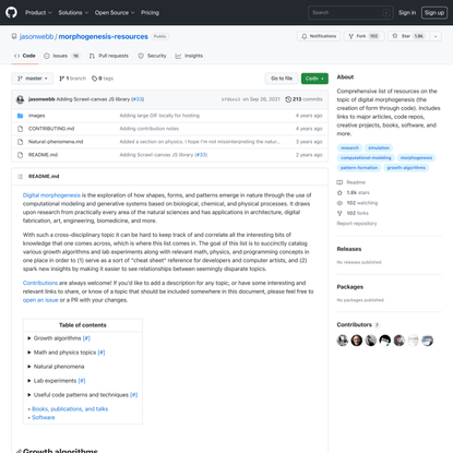 GitHub - jasonwebb/morphogenesis-resources: Comprehensive list of resources on the topic of digital morphogenesis (the creat...