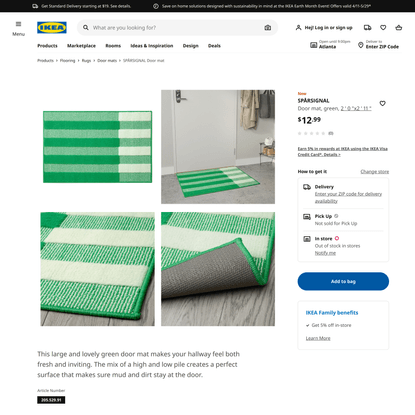SPÅRSIGNAL Door mat, green, 2′0″x2′11″ - IKEA
