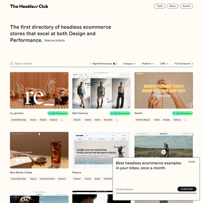 The Headless Club - A curated selection of the best headless ecommerce stores.