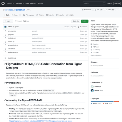 GitHub - cirediatpl/FigmaChain: FigmaChain is a set of Python scripts that generate HTML/CSS code based on Figma designs. Using OpenAI's GPT-3 model, FigmaChain enables developers to quickly generate HTML/CSS code from a Figma design input. It also includes a Streamlit-based chatbot interface for interactive code generation.