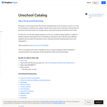 Unschool Catalog