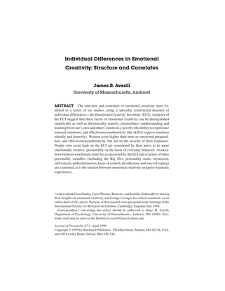 Individual Differences in Emotional Creativity: Structure and Correlates