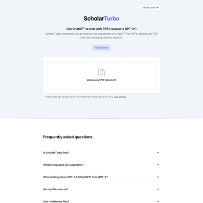 ScholarTurbo - Use ChatGPT to chat with PDFs (supports GPT-4)*