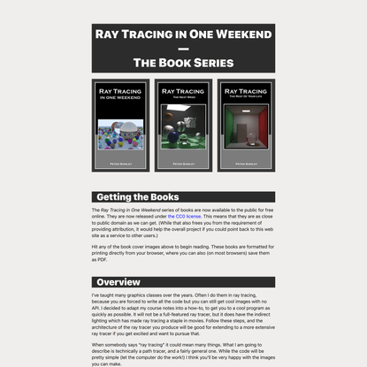 Ray Tracing in One Weekend Series